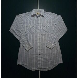 Vintage 60s DEE CEE Western Pearl Snap Shirt Men's 15.5-34 Vertical Striped Blue